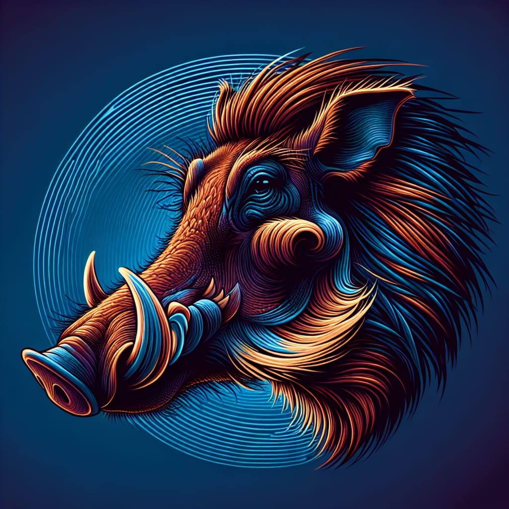 Detailed Warthog Head in Shades of Blue