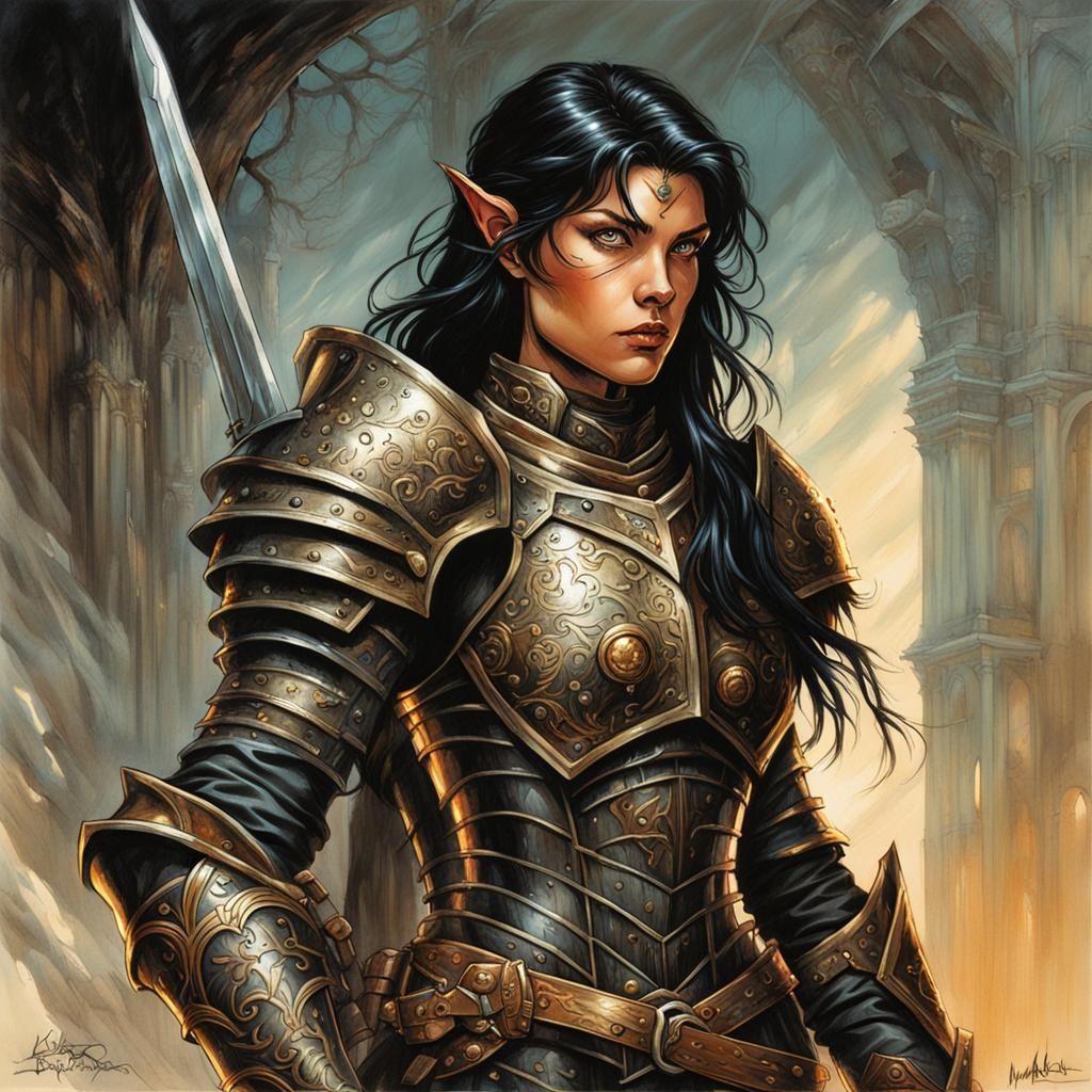 Elf Knight in Bronze Armor, Comic Book Art