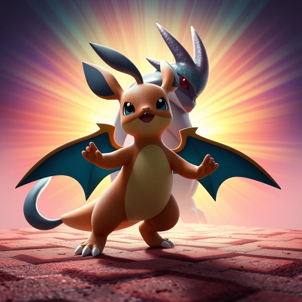 Heroic Pokémon Confronts Looming Adversary in Digital Painti...