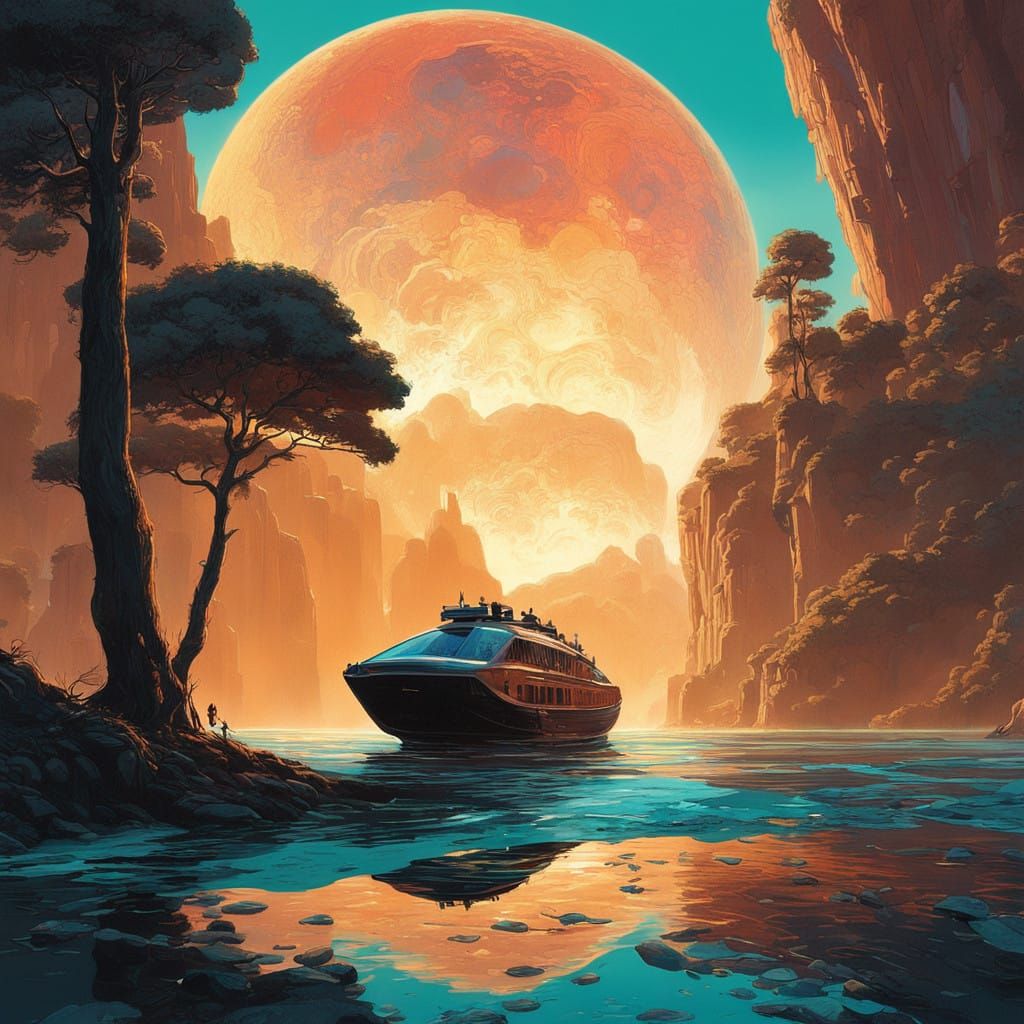 Dreamlike Oceanic Scene in Vibrant, Iridescent Colors