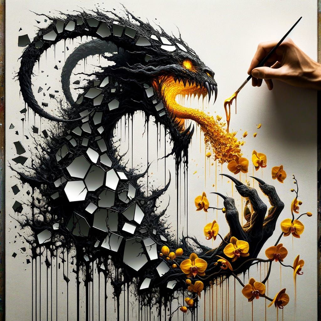 Artist Creates Haunting Demon Scene with Shattered Mirror Fr...