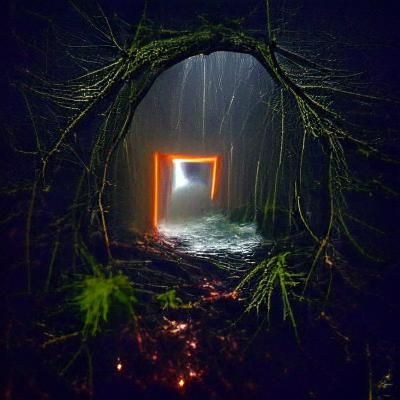 Glowing Forest Portal on Stormy Night