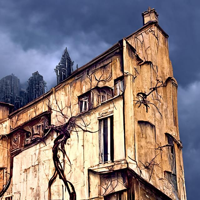 Menacing Ivy Engulfs Gothic Building in Hyperrealistic Horro...