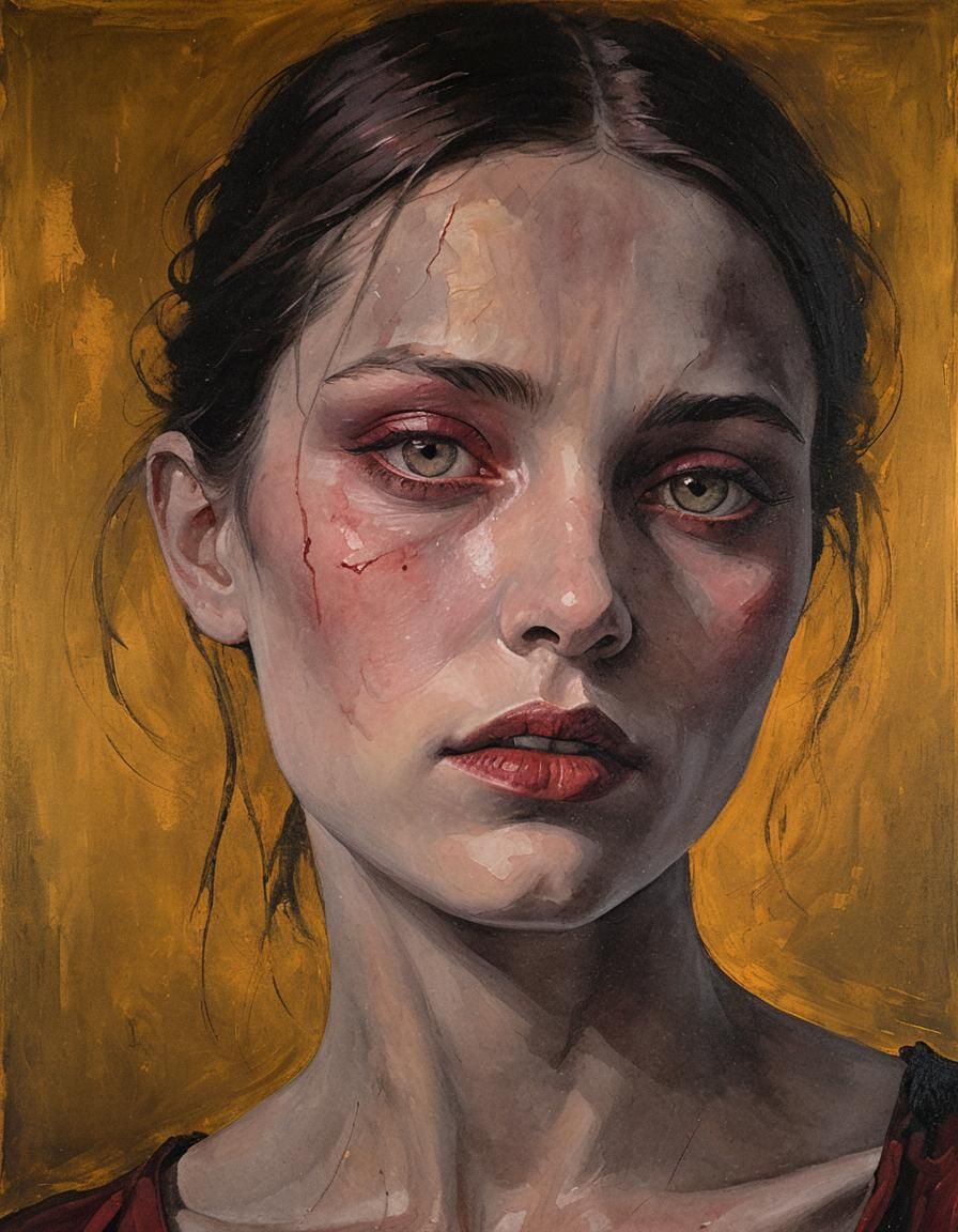 Eerie Girl in Dark Room: Acrylic Surrealism