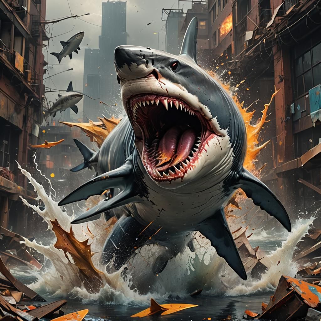 Apocalyptic Shark Breaching Surface: Hyperrealistic Concept ...