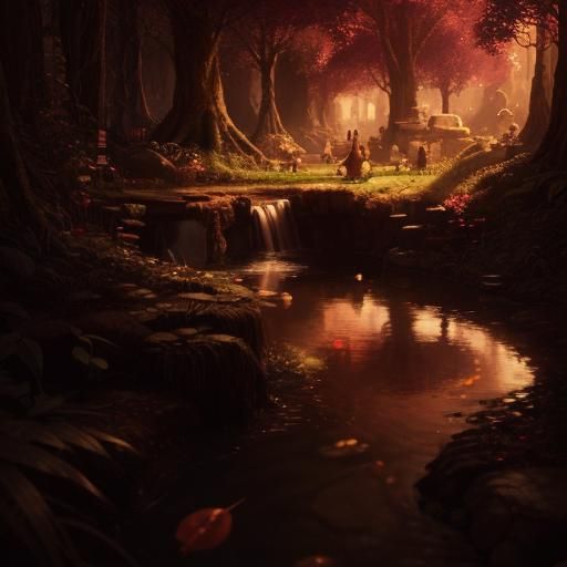 Enchanted Forest with Mystical Creatures: Urban Sketch