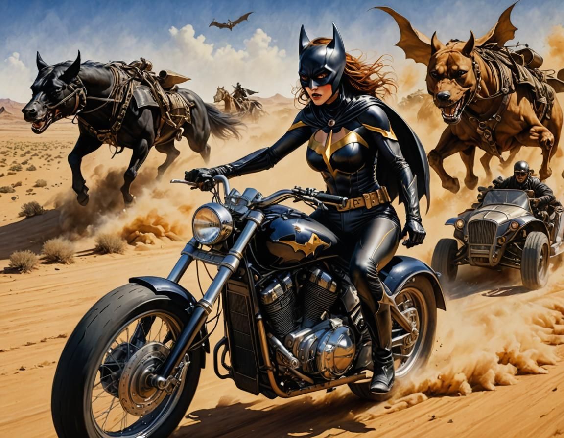 Batgirl's Desert Pursuit: A Luis Royo Inspired Vision