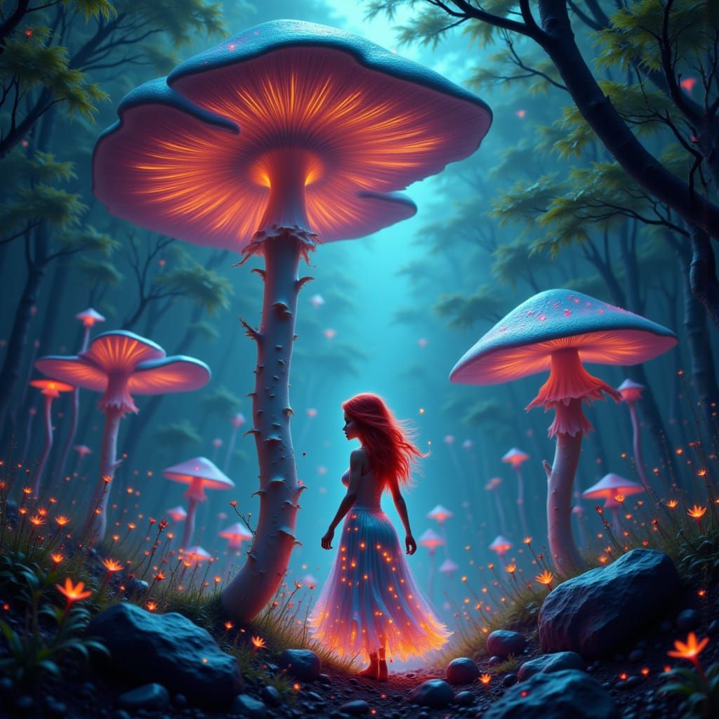 Pixie Dance in Bioluminescent Grove: Fantasy Matte Painting
