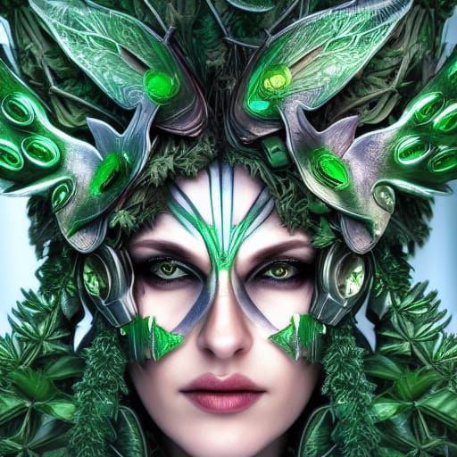 Cyberpunk Valkyrie: Nature Goddess in Blooming Armor