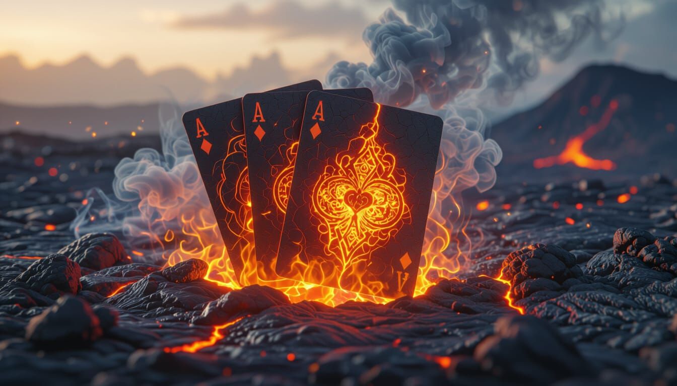 Molten Lava Playing Cards with Volcanic Background