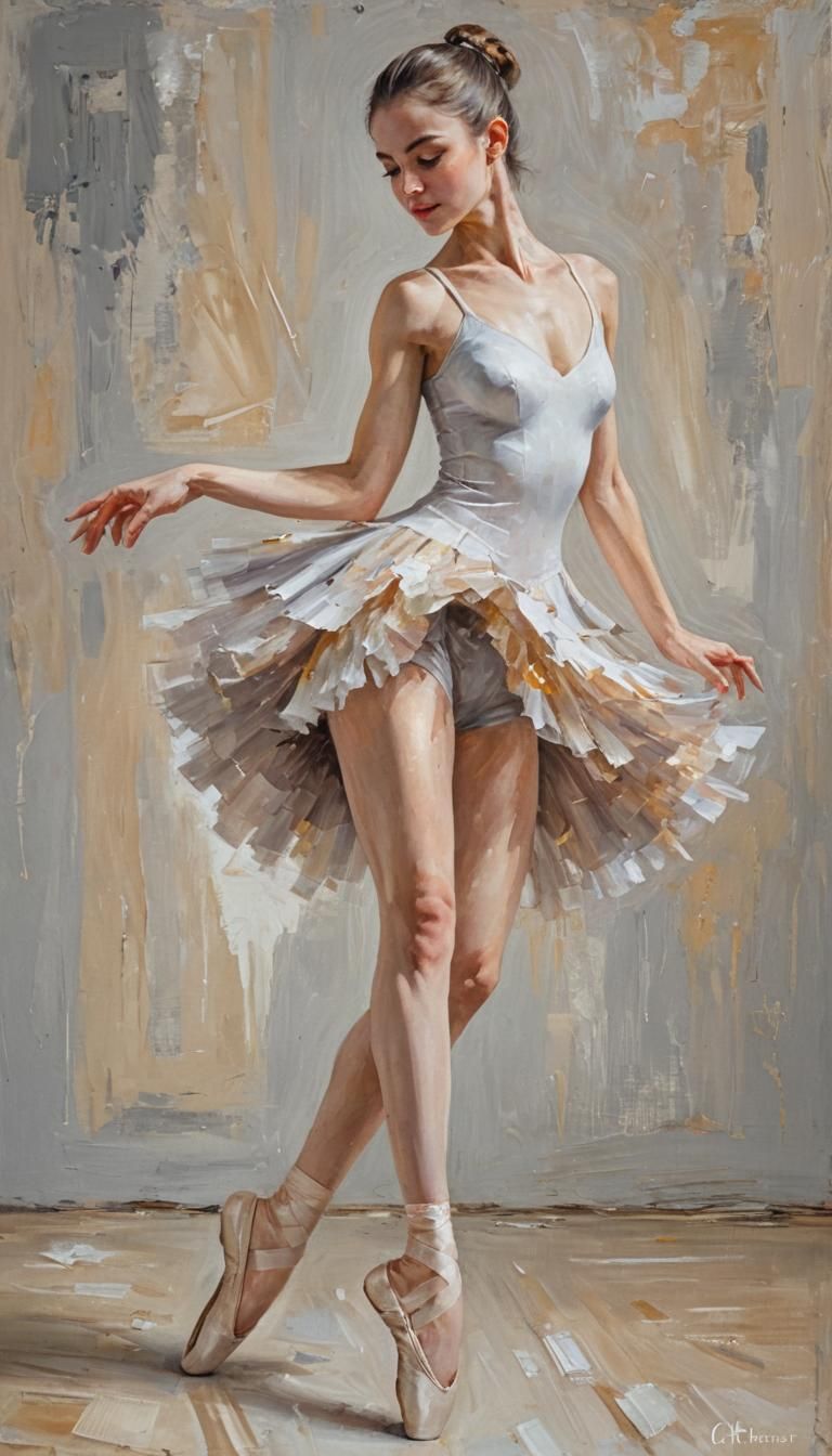 Ballerina in Striking Pose, Impressionist Impasto Painting