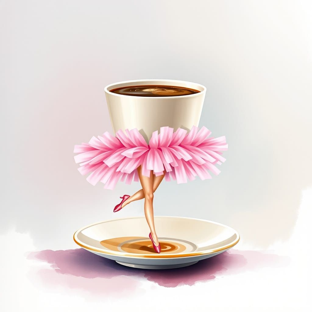 Coffee Cup Ballerina in Watercolor Style