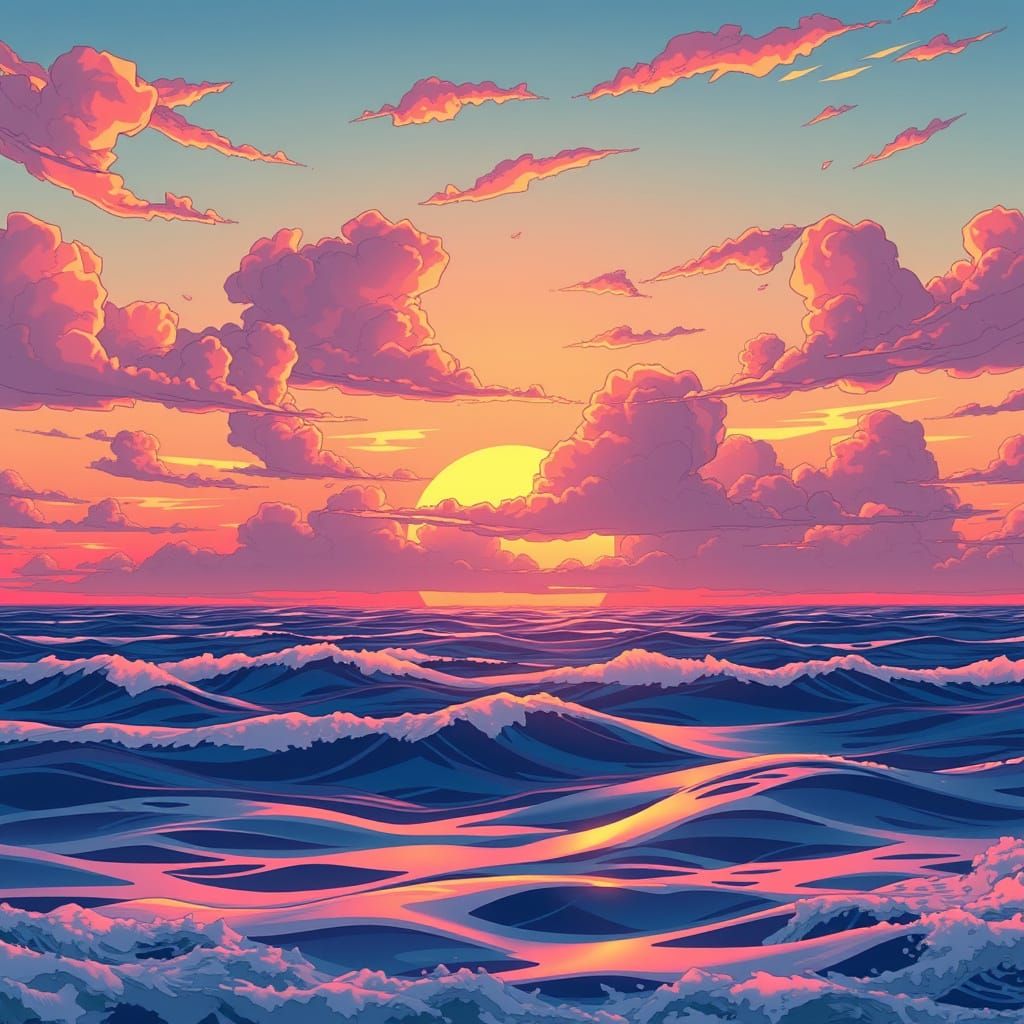 Vibrant Sunset Anime Landscape