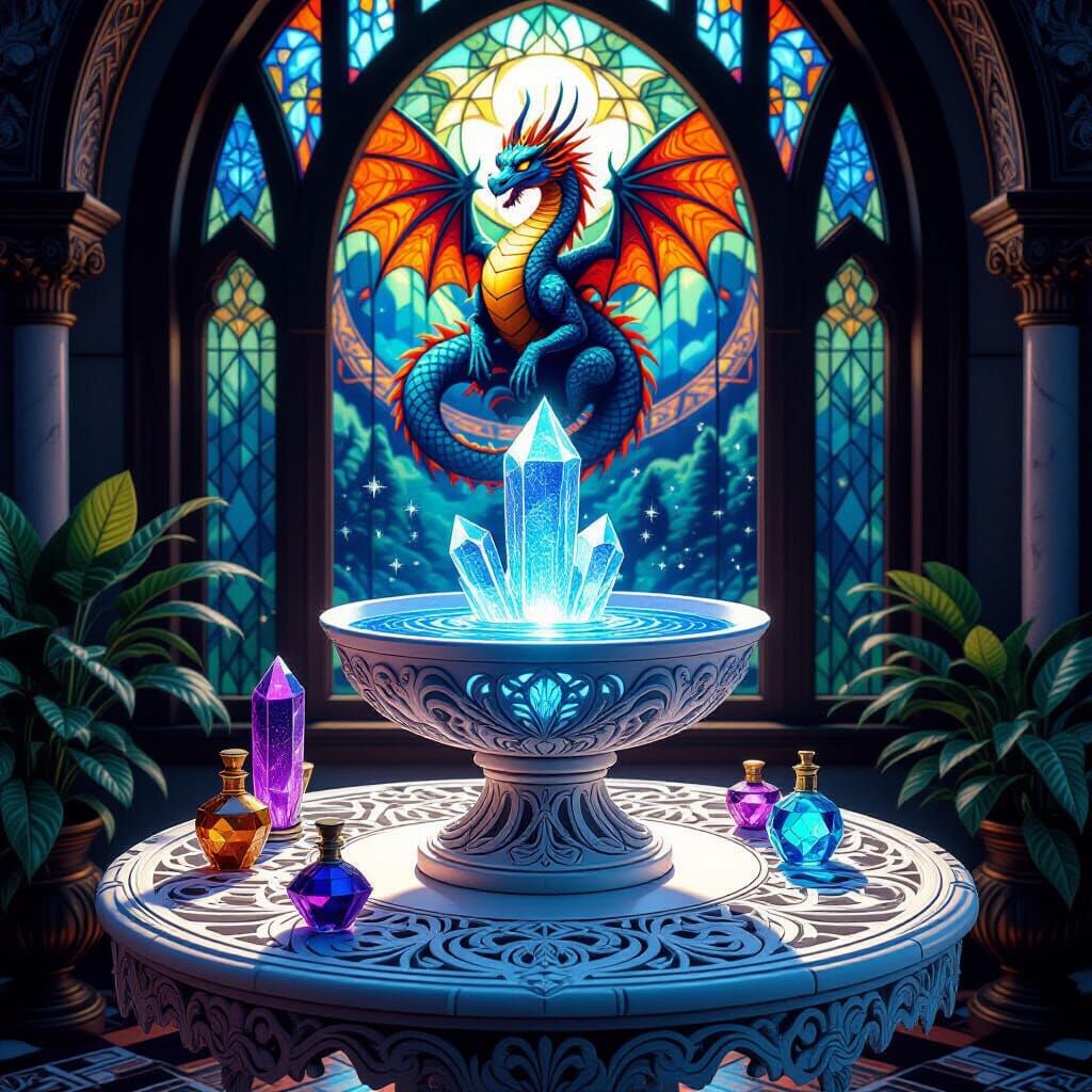 Art Deco Wizard's Tower with Magic Water Bowl