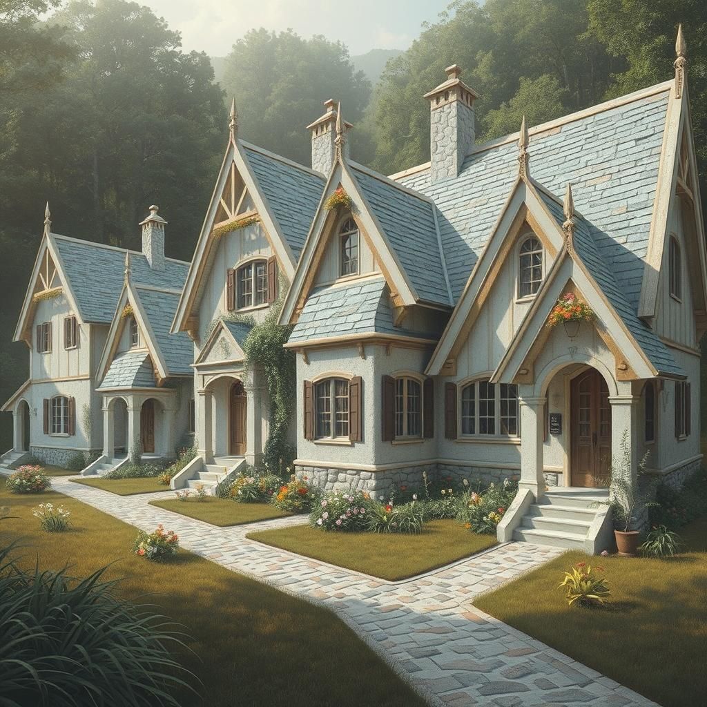 Idyllic White Village in Impressionist Style