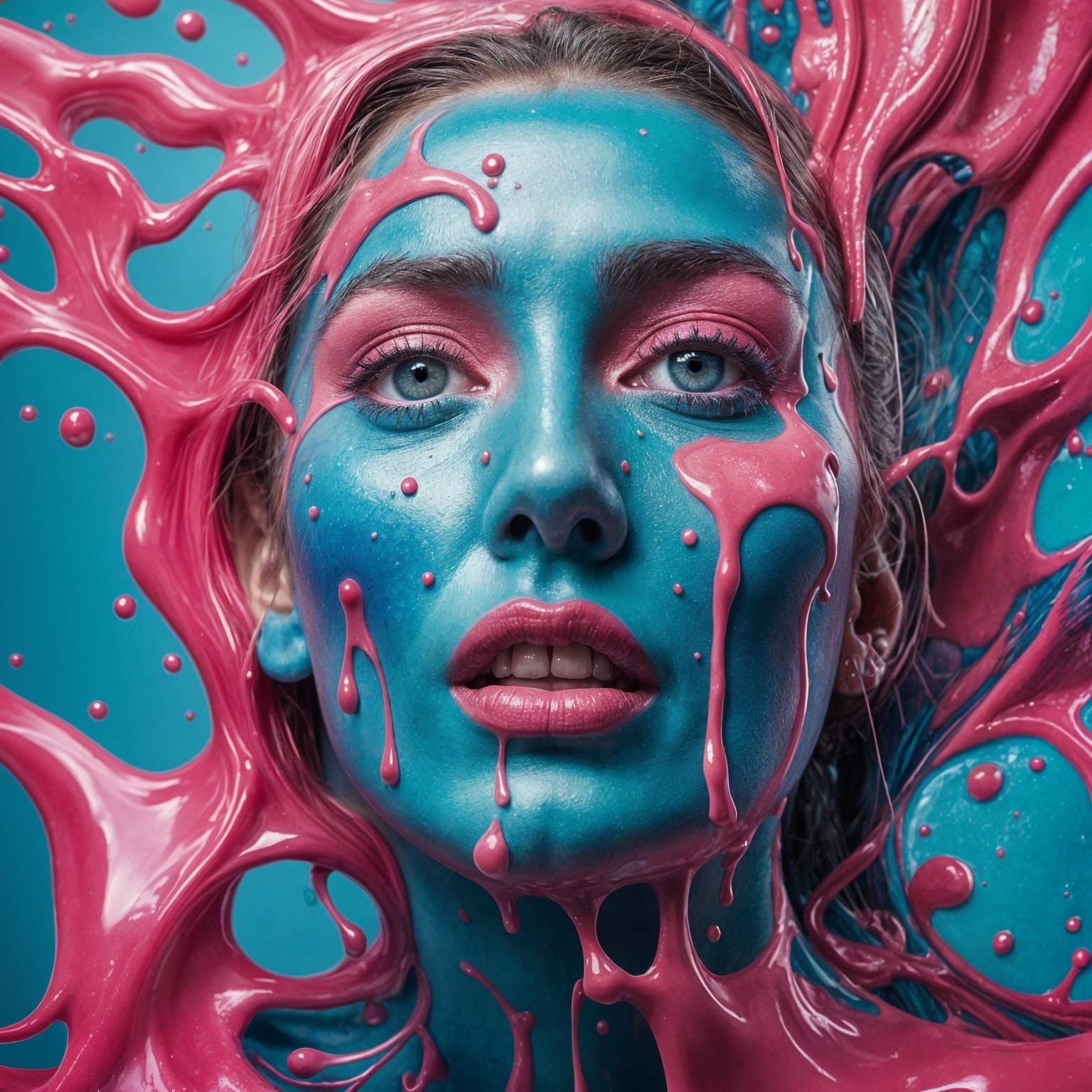 Surreal Beauty Emerges from Vibrant Liquid in Hyperrealistic...