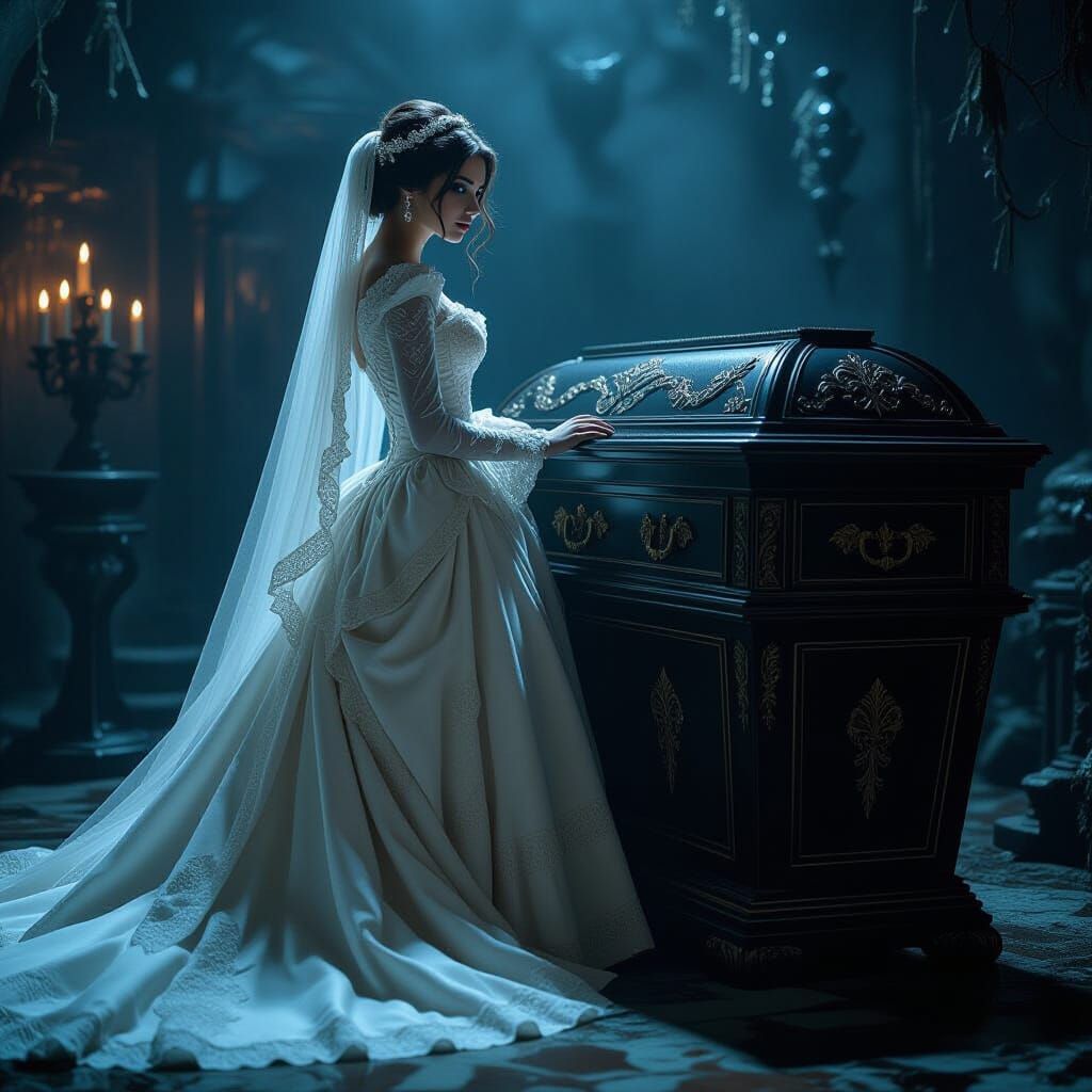 Victorian Coffin Bride in Mystical Light