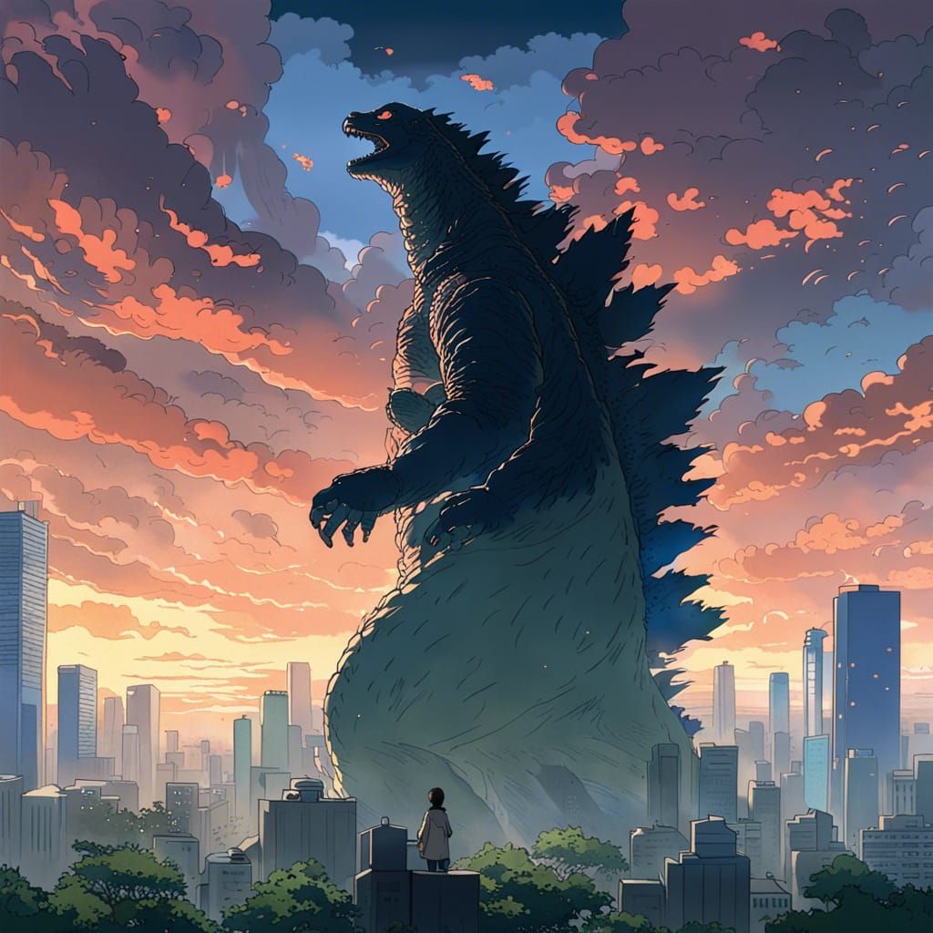 Godzilla in Studio Ghibli Anime Style