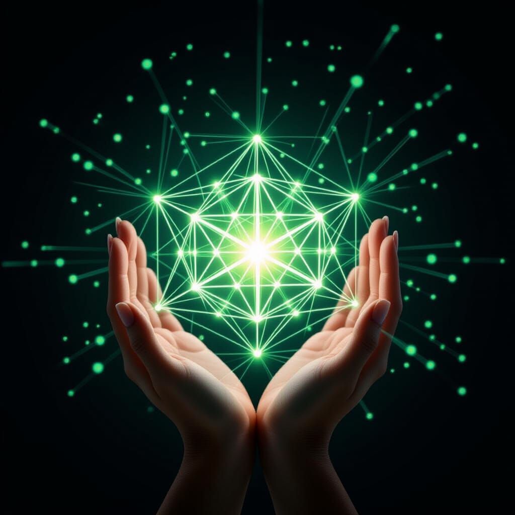 Hands in Prayer Emanating Green Energy