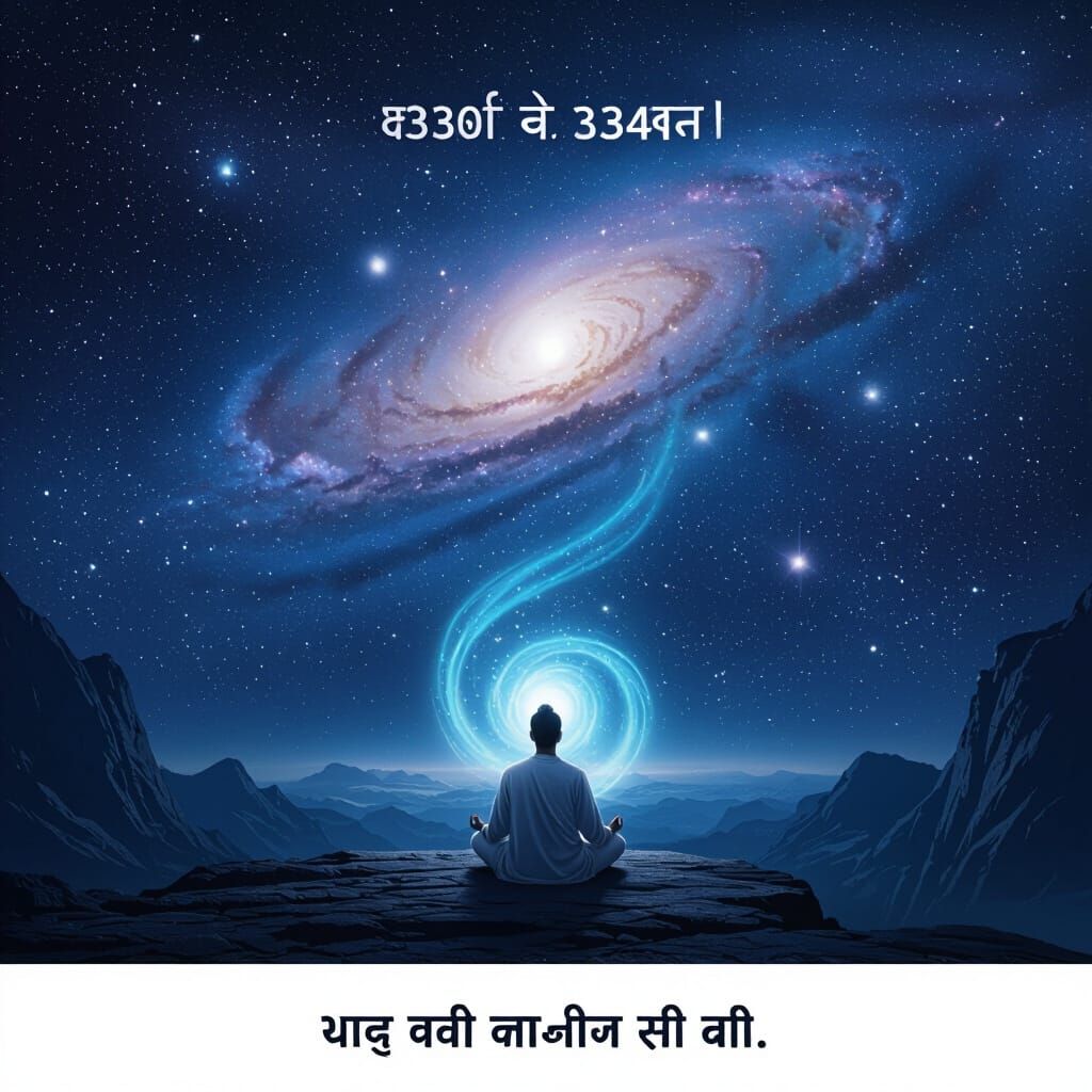 Meditating Figure Under Cosmic Sky, Retro Sci-Fi Style