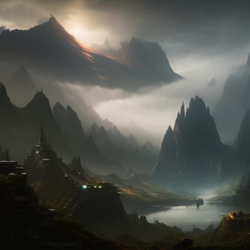 Eerie Mountain Pathway in Dark Fantasy Style