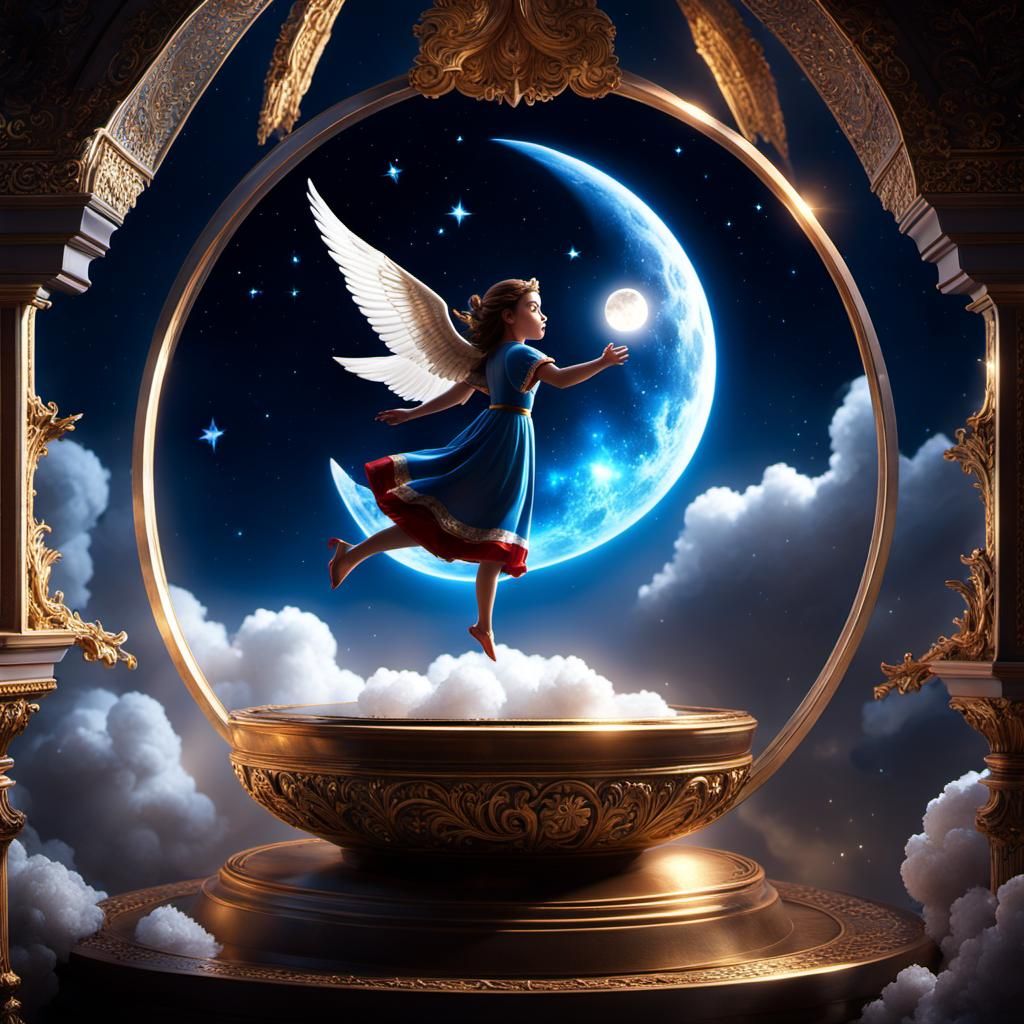 Angels Flying to the Moon in Glass Shell