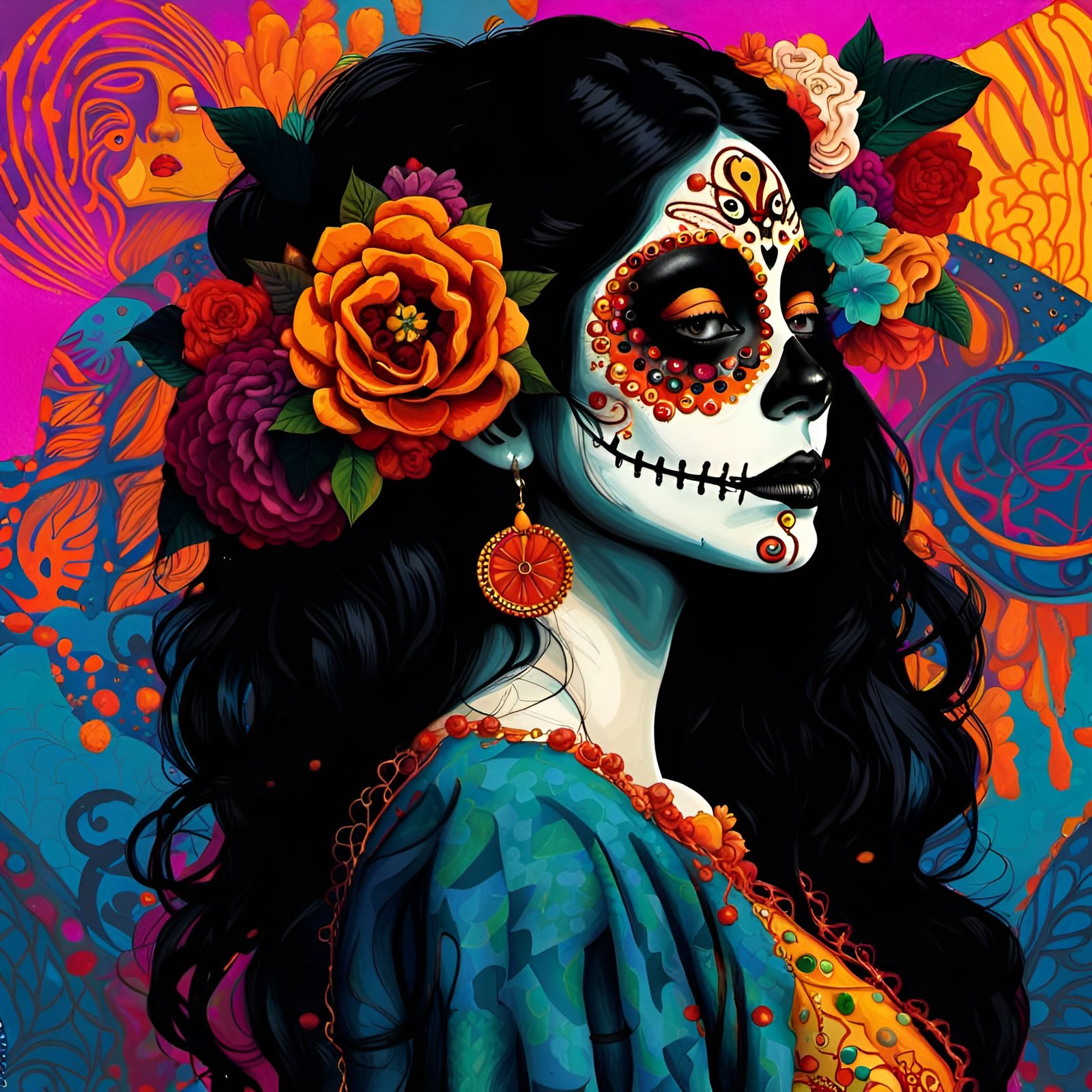 Mexican Woman with Klimt Background in Gothic Pop Art