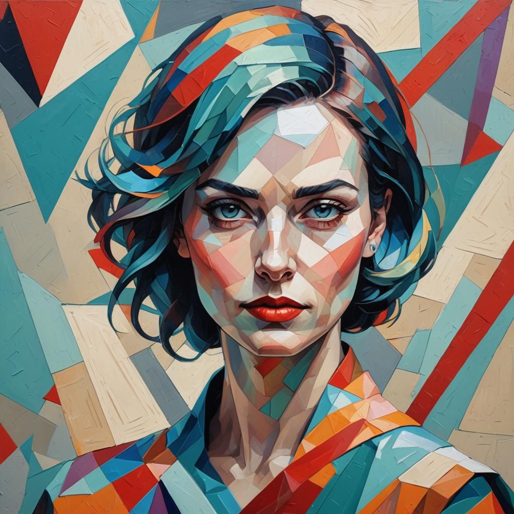 High-quality Geometric (1.0) painting of a beautiful asymmet...