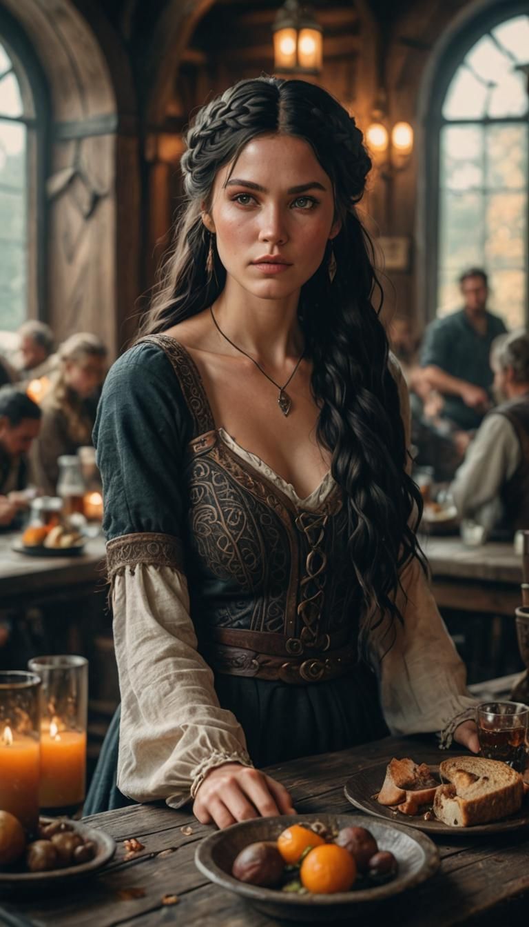 Viking Tavern Girl with Braided Hair
