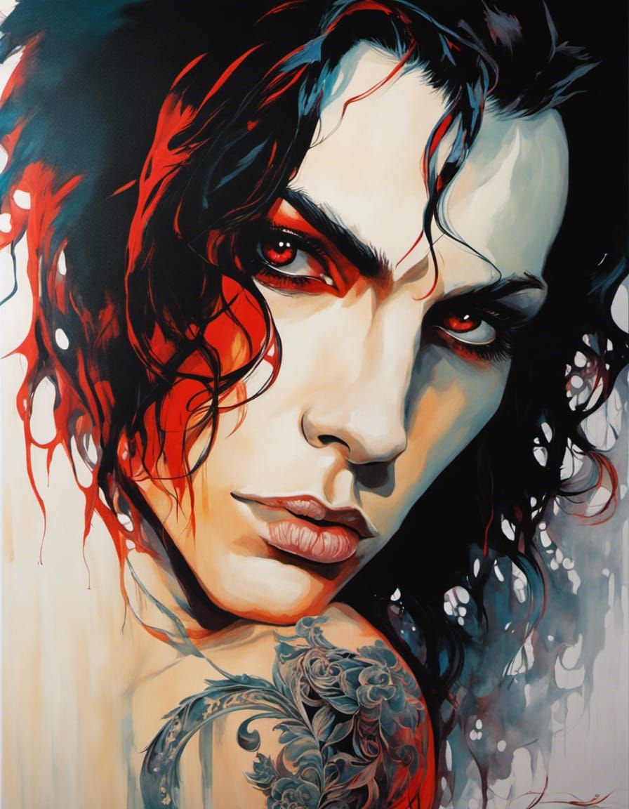 Intense Gothic Portrait with Tattoos in Acrylic Style
