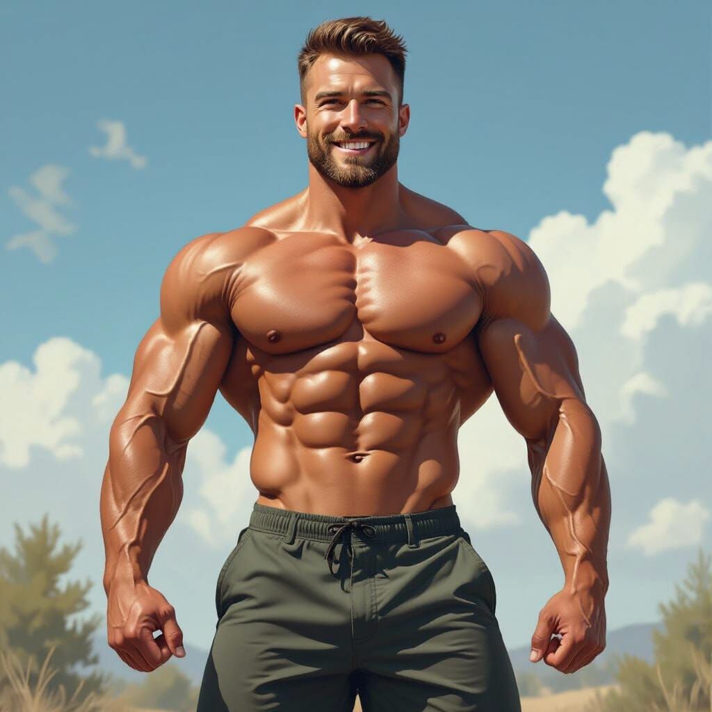 Defined Bodybuilder Radiating Energy in Hyper-Realistic Styl...