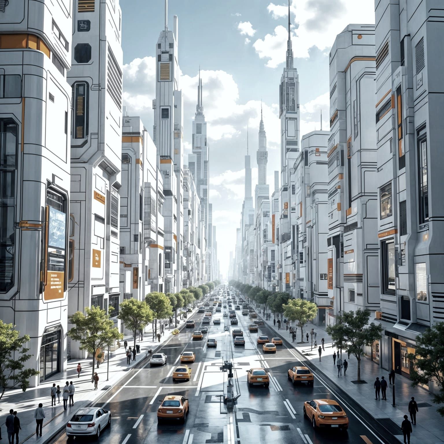 Cyberpunk Cityscape in Orange and White