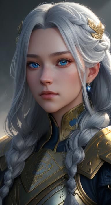 Beautiful Silver-Haired Princess Portrait in Detailed Digita...