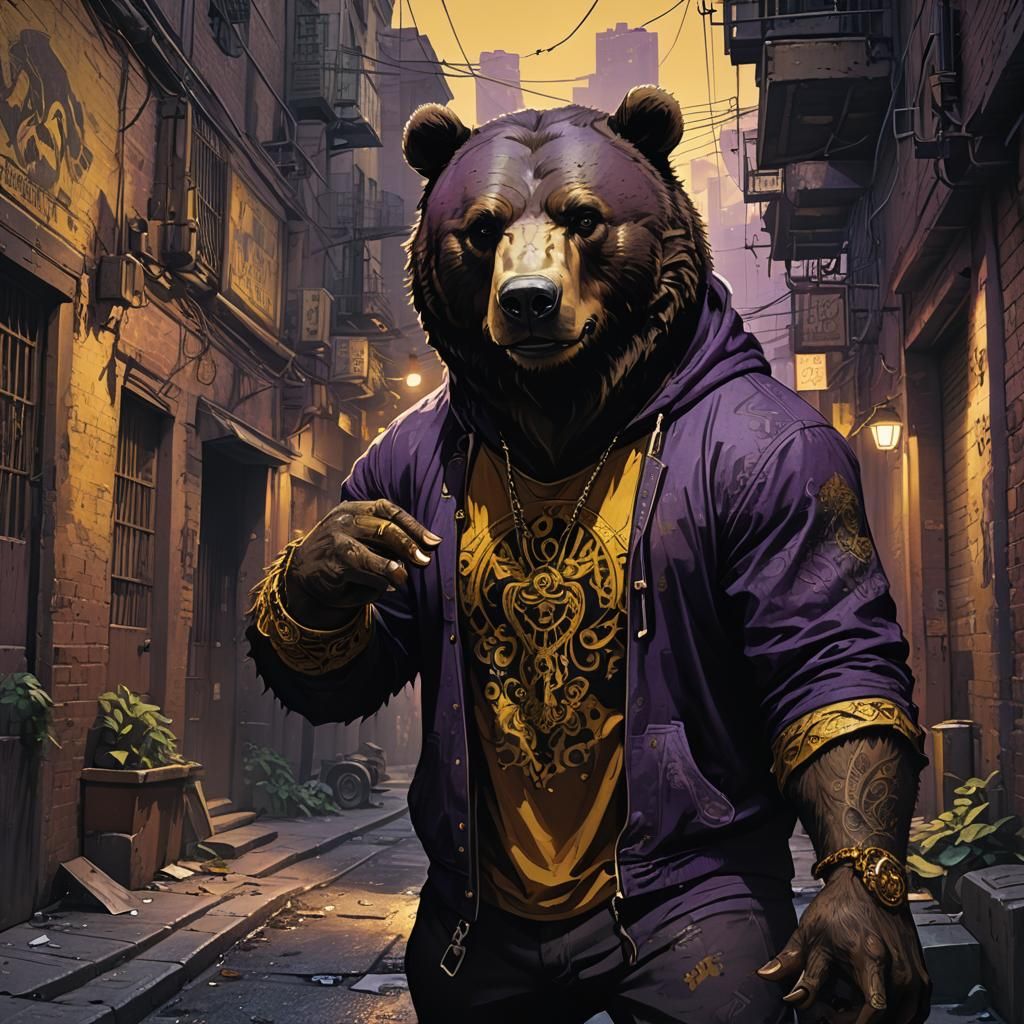 Dark Fantasy Bear in Gritty Alleyway