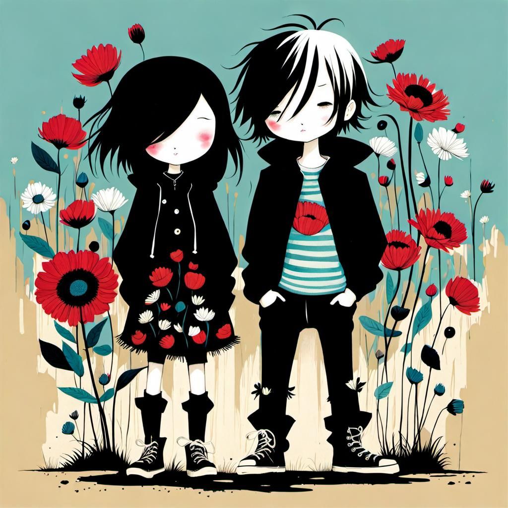 Emo Scene: Boy and Girl in Illustrated Style