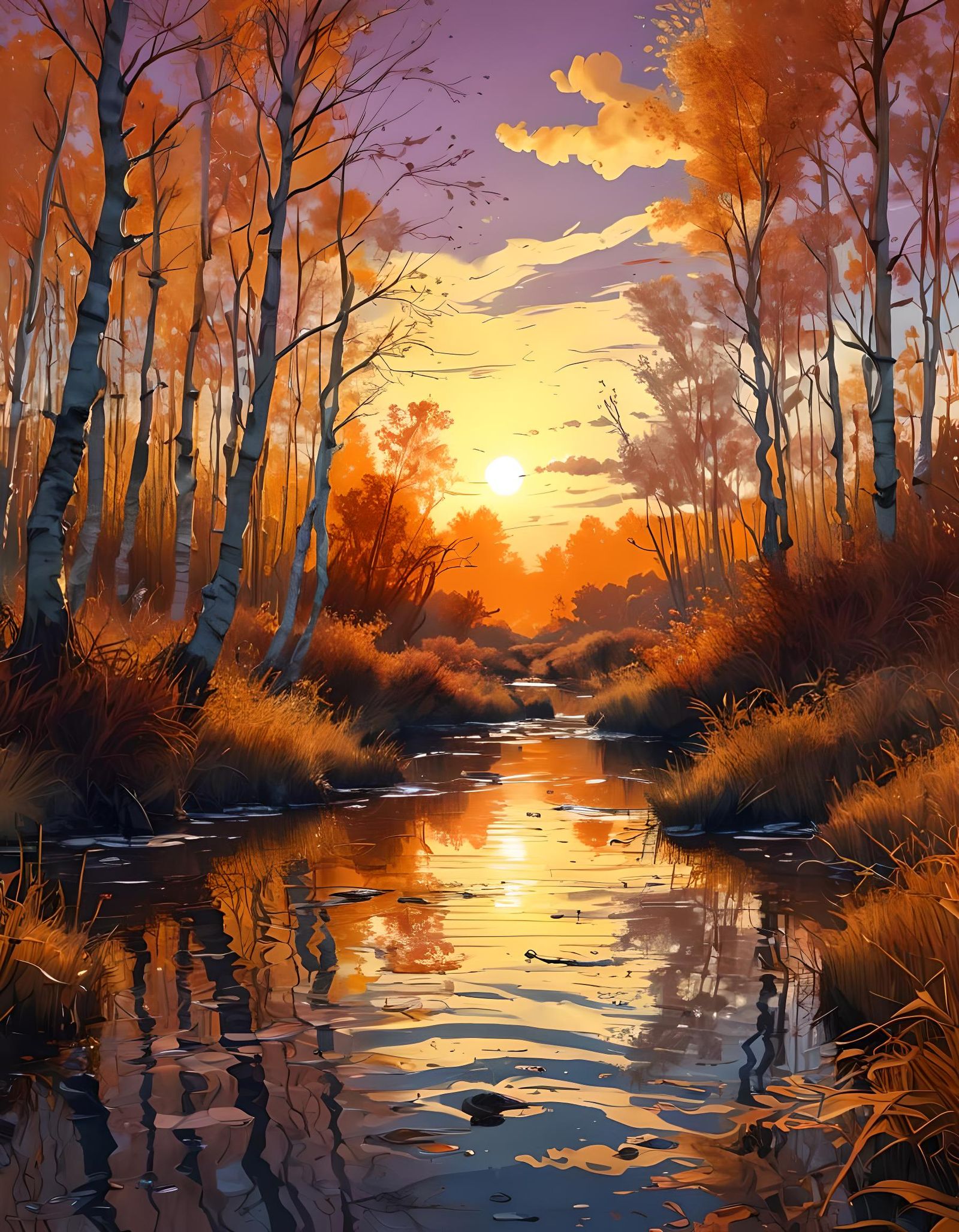 Vaporwave Sunset Landscape in Van Gogh Style