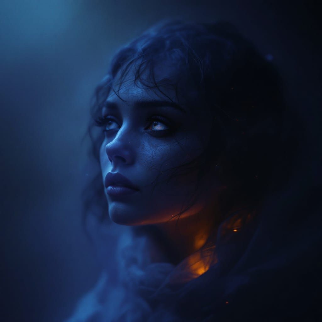 Melancholy Figure Grappling with Fear in Digital Art Style