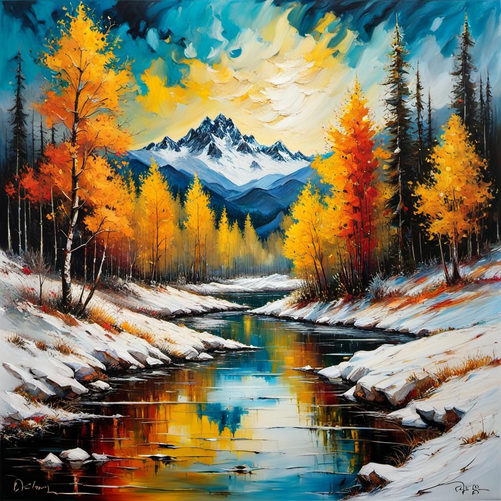 Surreal Winter Masterpiece in Vivid Encaustic and Oil