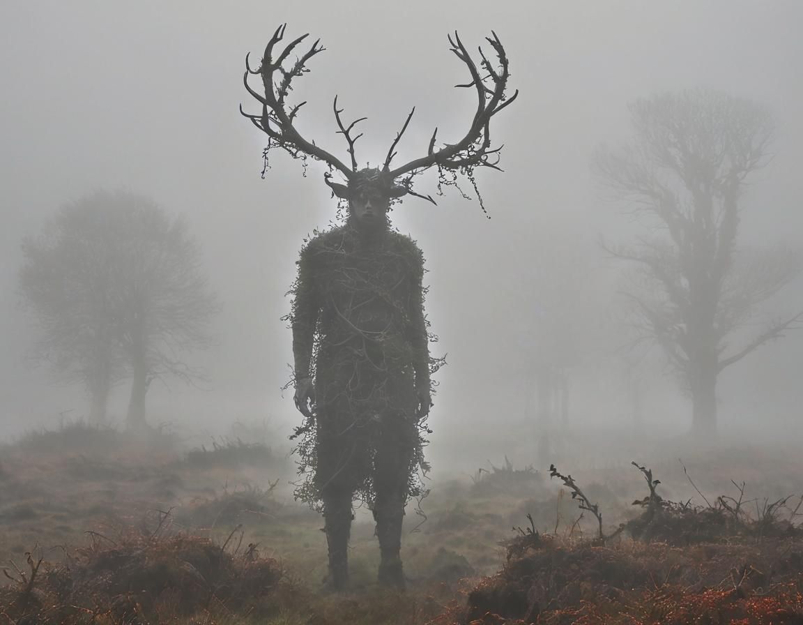 Mysterious Figure Emerges from the Fog in a Haunting Landsca...
