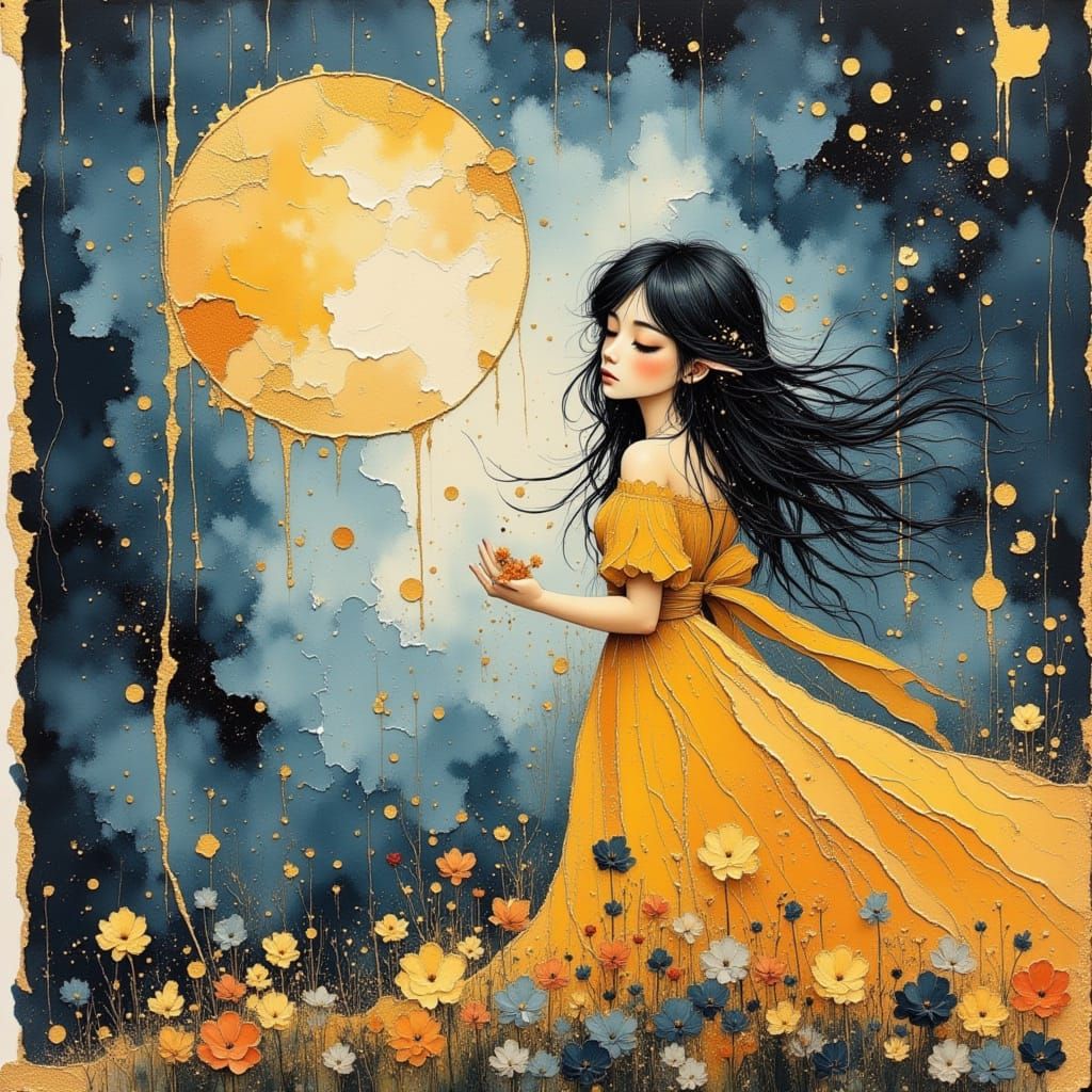 Ascended Figure in Ancient Watercolor World