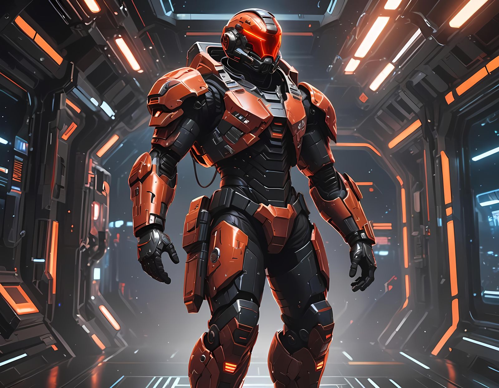 Anime Super Soldier in Space Station Armor