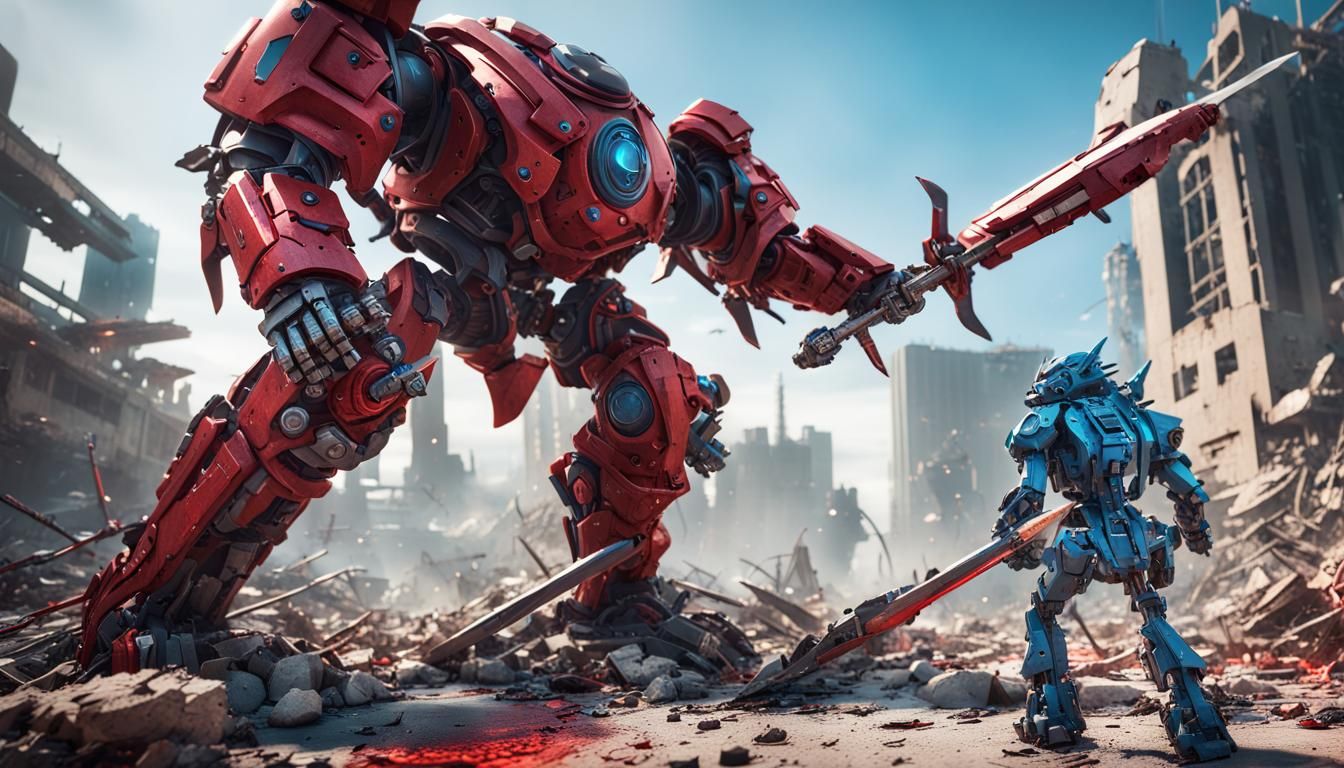 David and Goliath Battle in Cyberpunk World