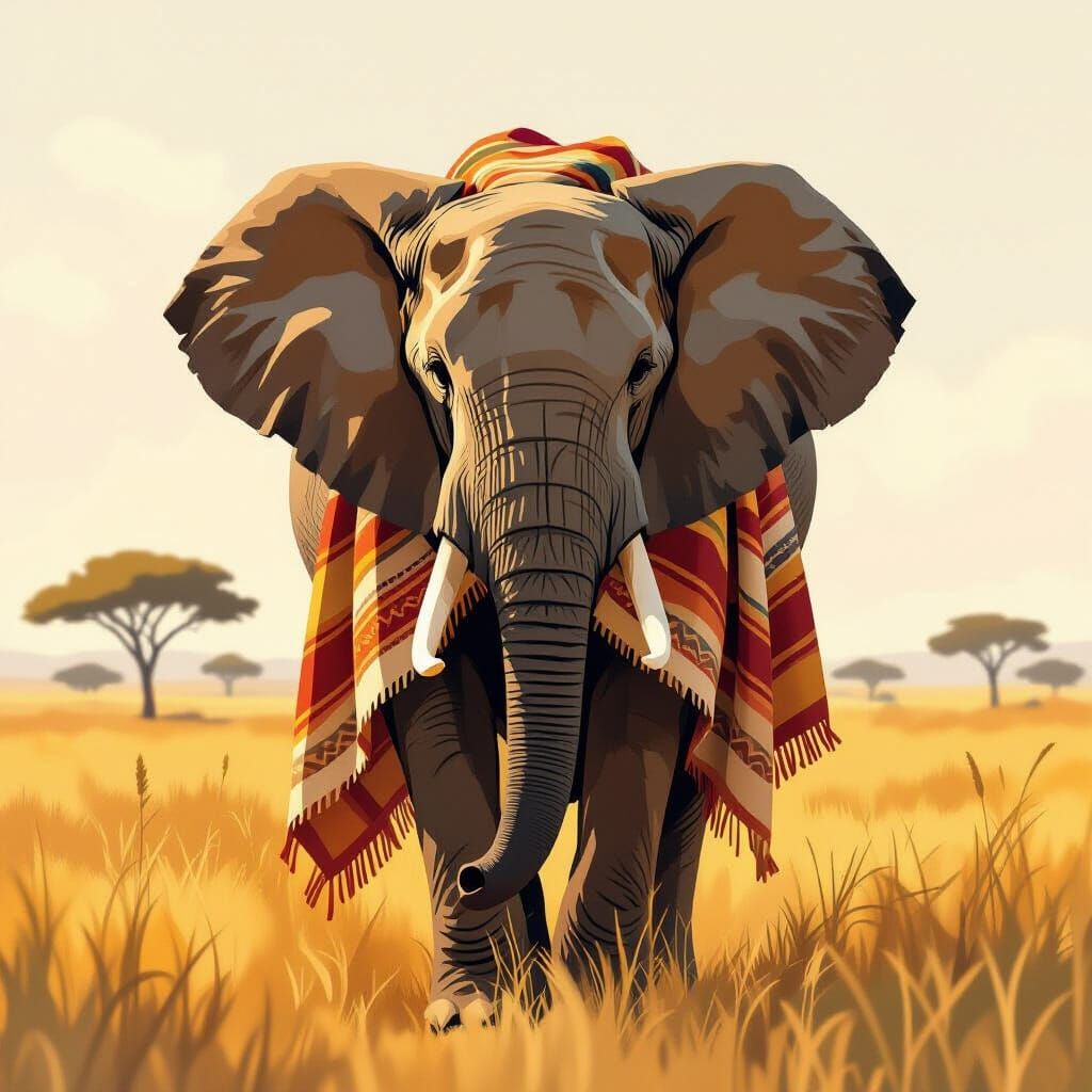 Majestic Elephant in Dreamy Savannah Landscape