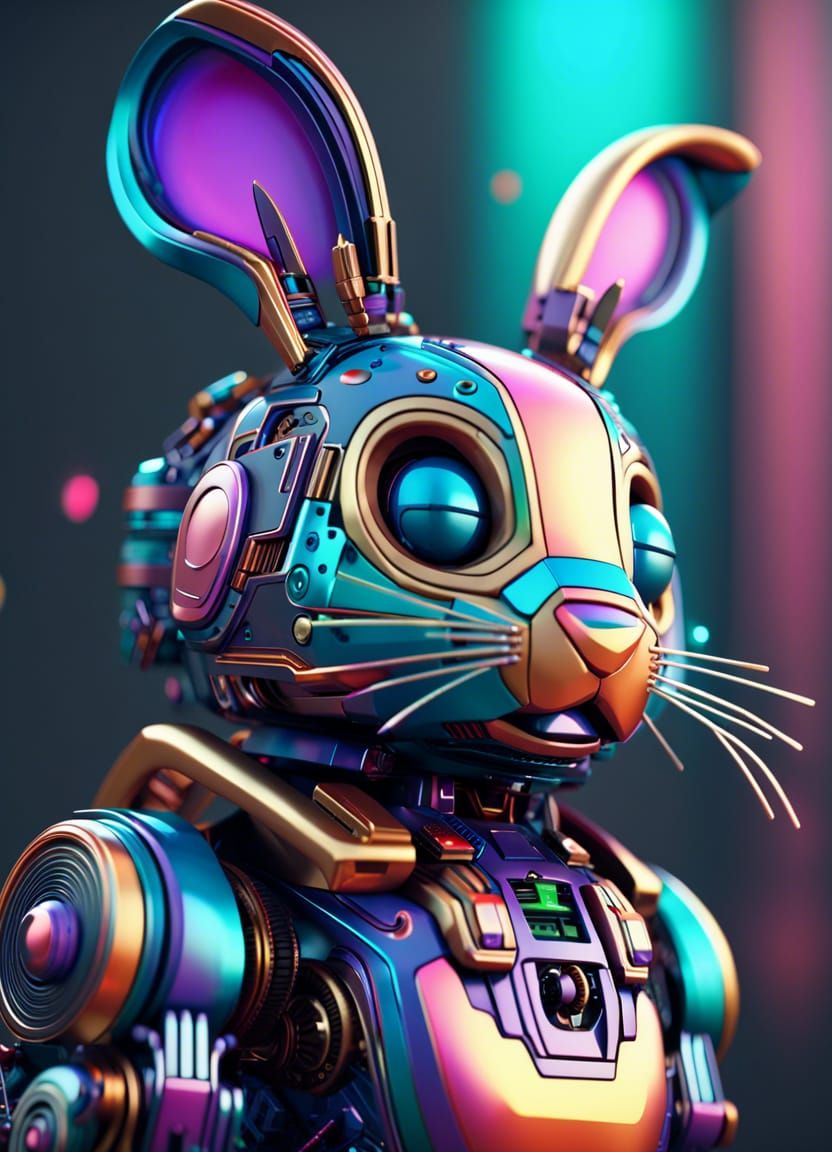 Hyperdetailed Robotic Bunny in 8-bit Style