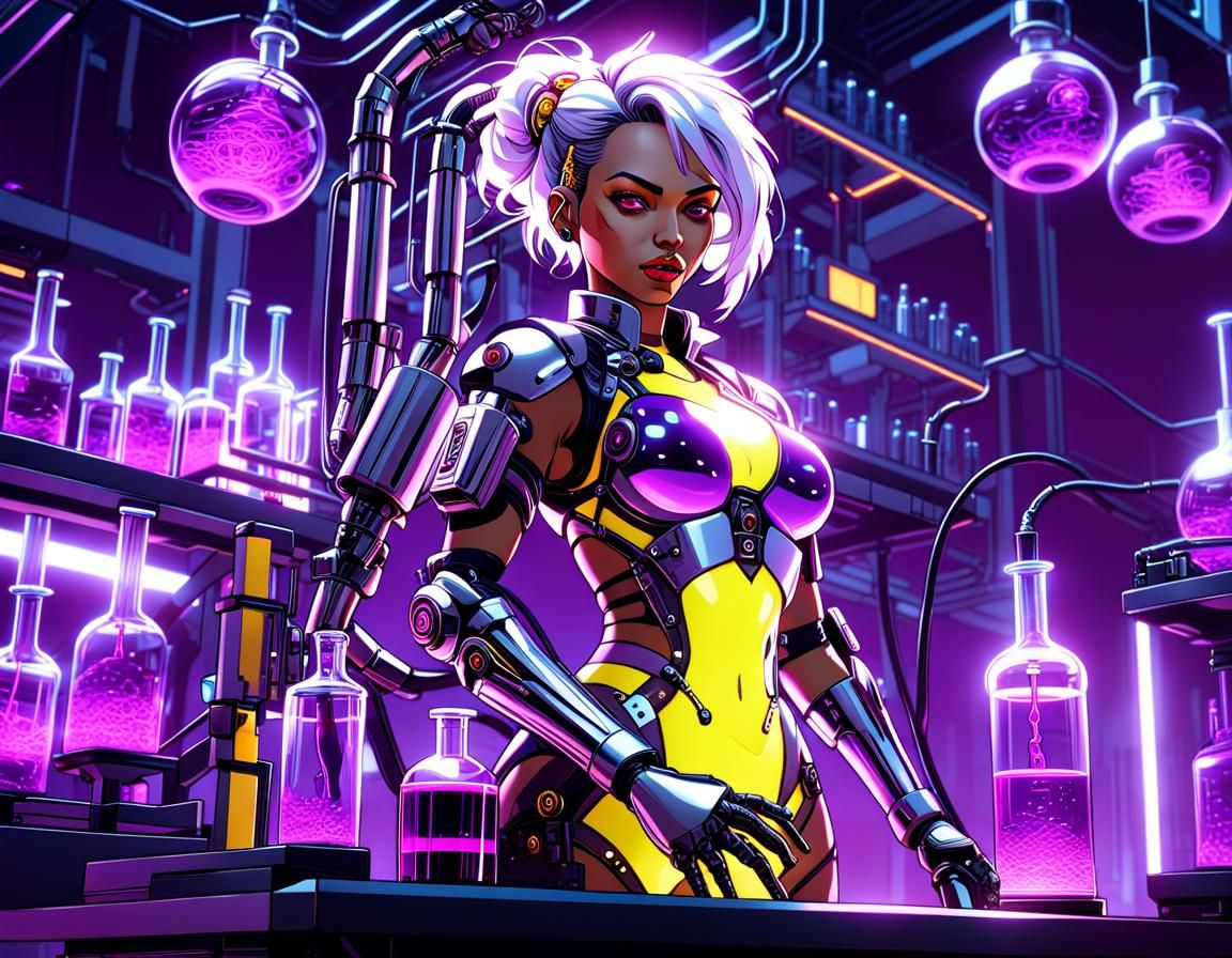 Cyberpunk Mad Scientist with Prosthetic Arm