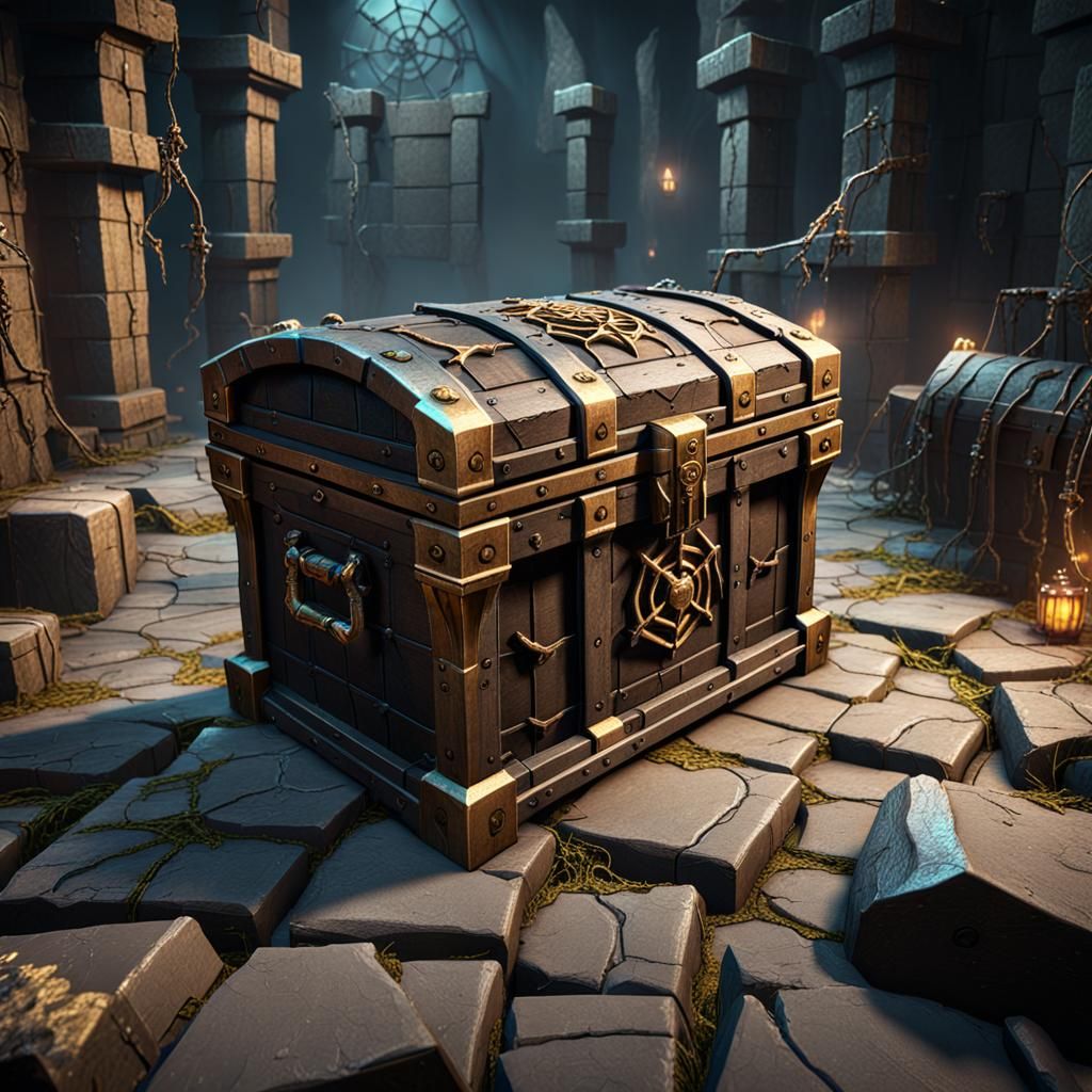 Treasure Chest Mimic in Dungeon: 3D Cinematic Render