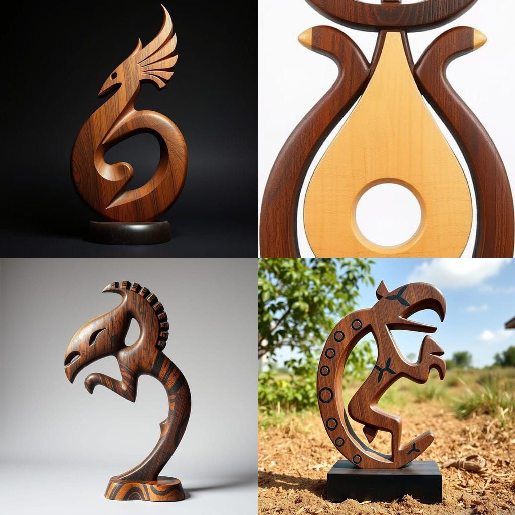 Sankofa-Inspired Wood Sculpture in Vibrant Abstract Style
