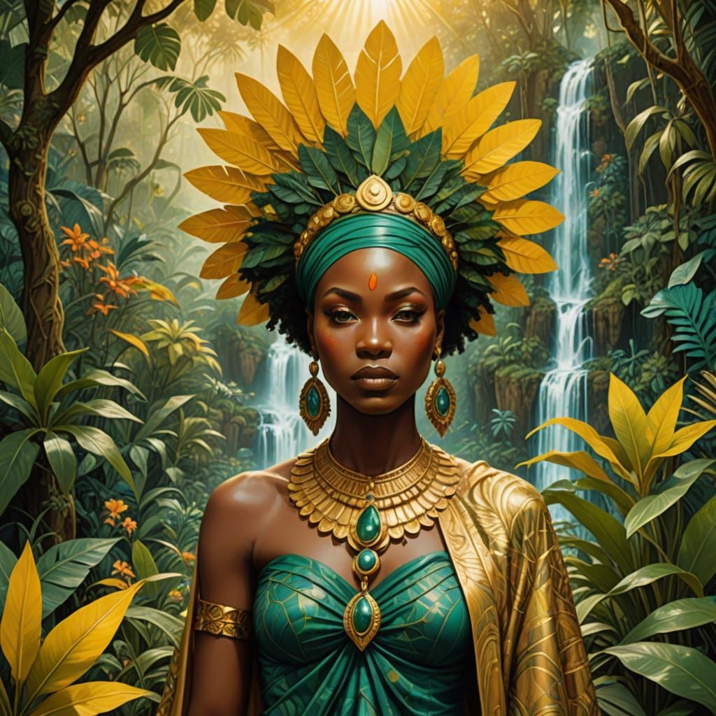 Vibrant Afro-Surreal Goddess in Lush Jungle
