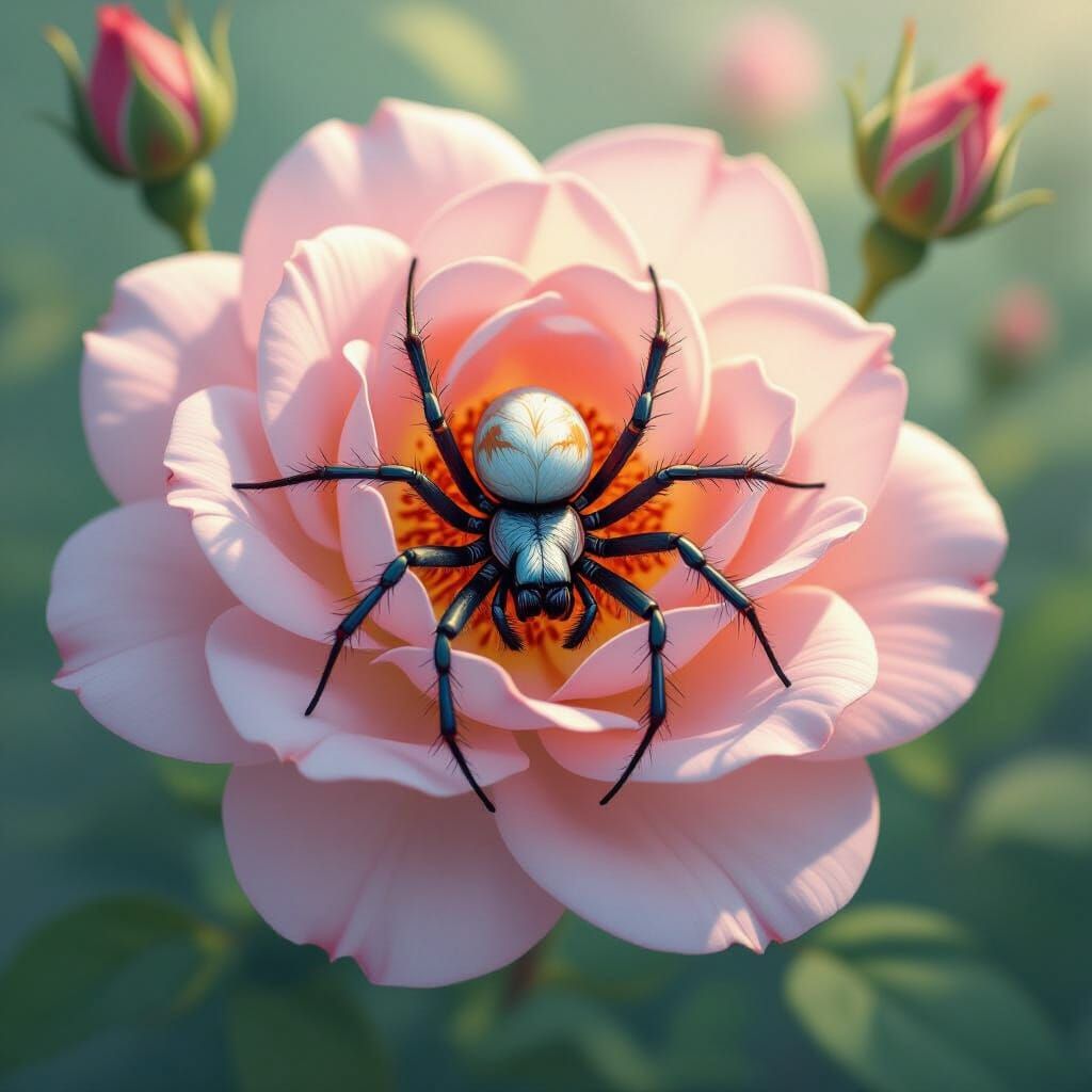 Spider and Rose in Ethereal Art Nouveau Style