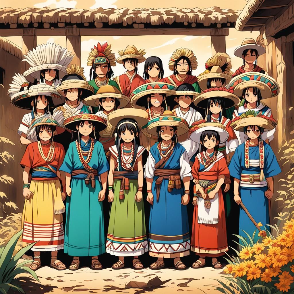 Aztec Farming Family in Anime Style